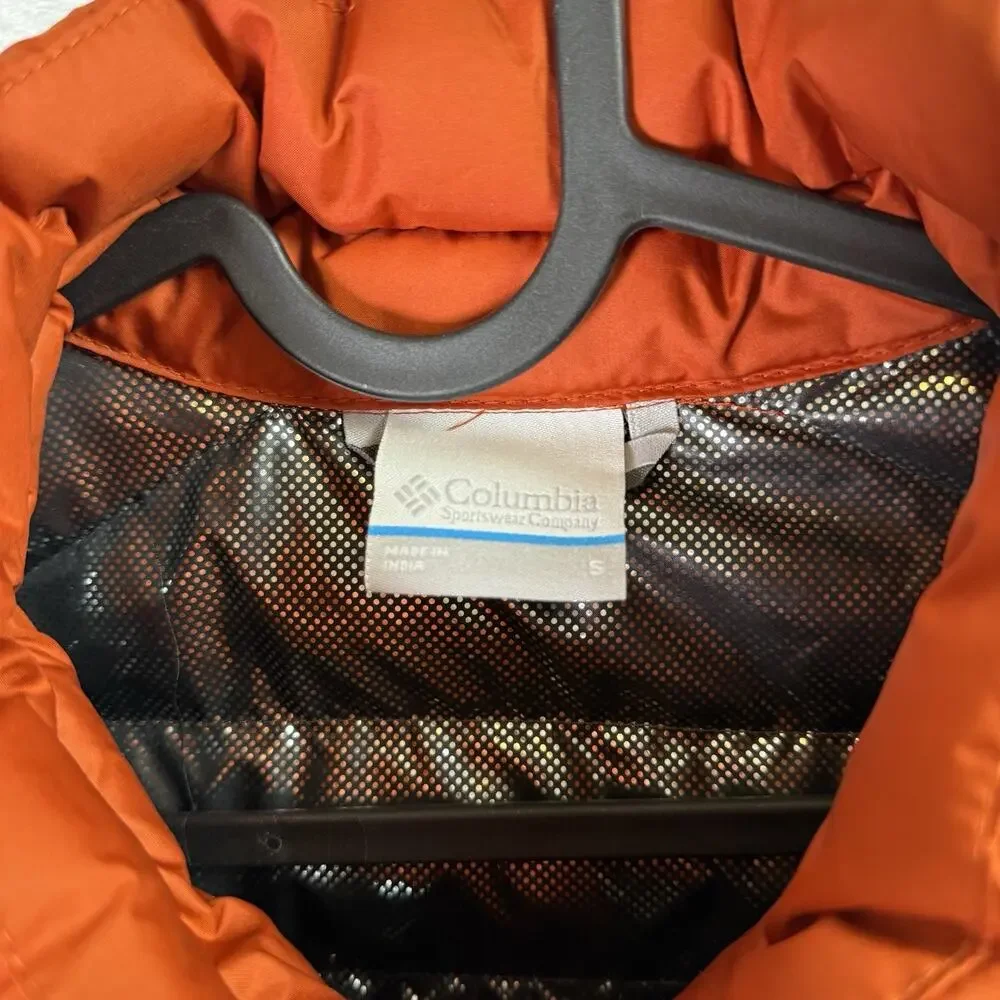 Columbia Omni Heat Puffer Vest Men's Small Orange Hiking Outdoor Pockets Thermal